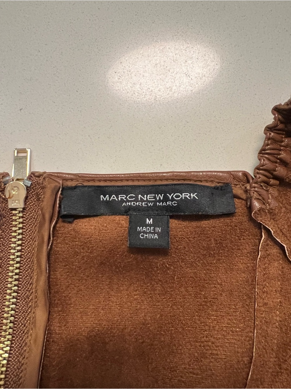 Marc New York Faux Leather Puff Sleeve Top Brown Chic Quiet Luxury 📐M - Picture 7 of 11